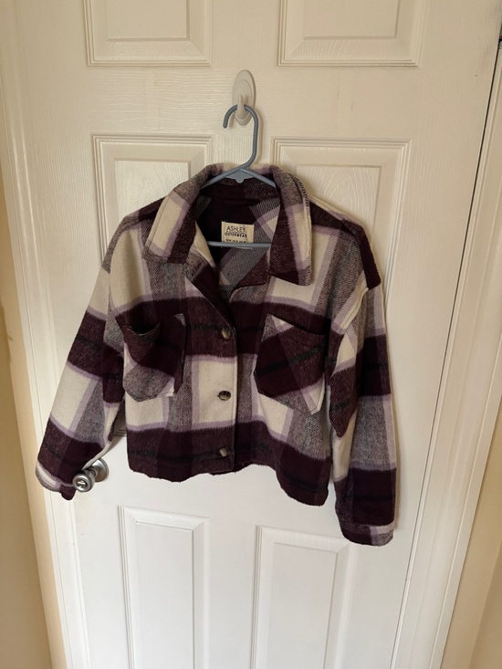 Ashley By 26 International Jackets & Blazers - Purple Plaid Button-Front Jacket & Coat, size medium.